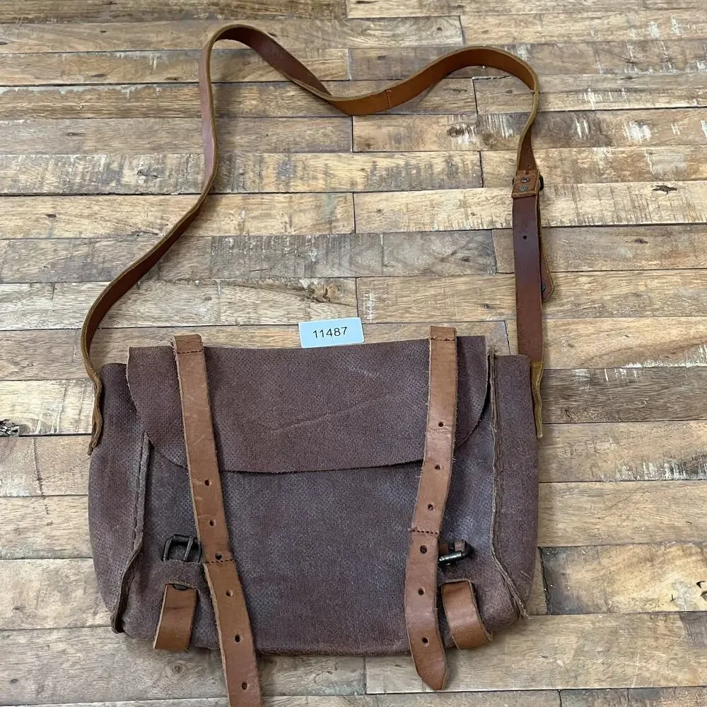 Vintage Style Leather Messenger Bag Handcrafted Adjustable Leather Strap Accent